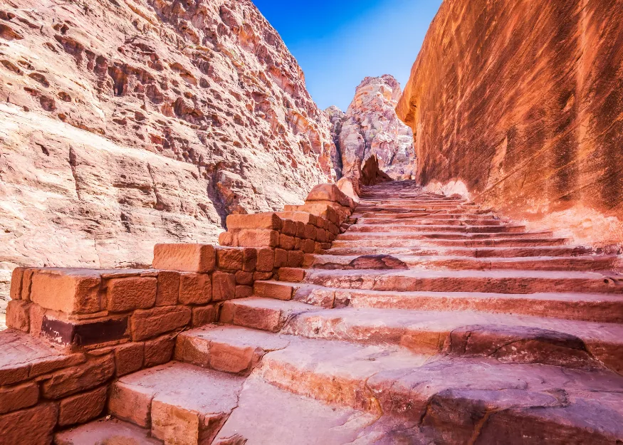 Petra, the steps up to the viewpoint above the Treasury – Grand Tour of Jordan 2026-27 "Prestige", Guiness Travel escorted tour